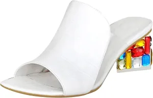 Casual Shoes Women's Gemstone High Heel Sandals Casual Slides Open Toe Open Toe Sandals Summer Shoes (White, 8.5)