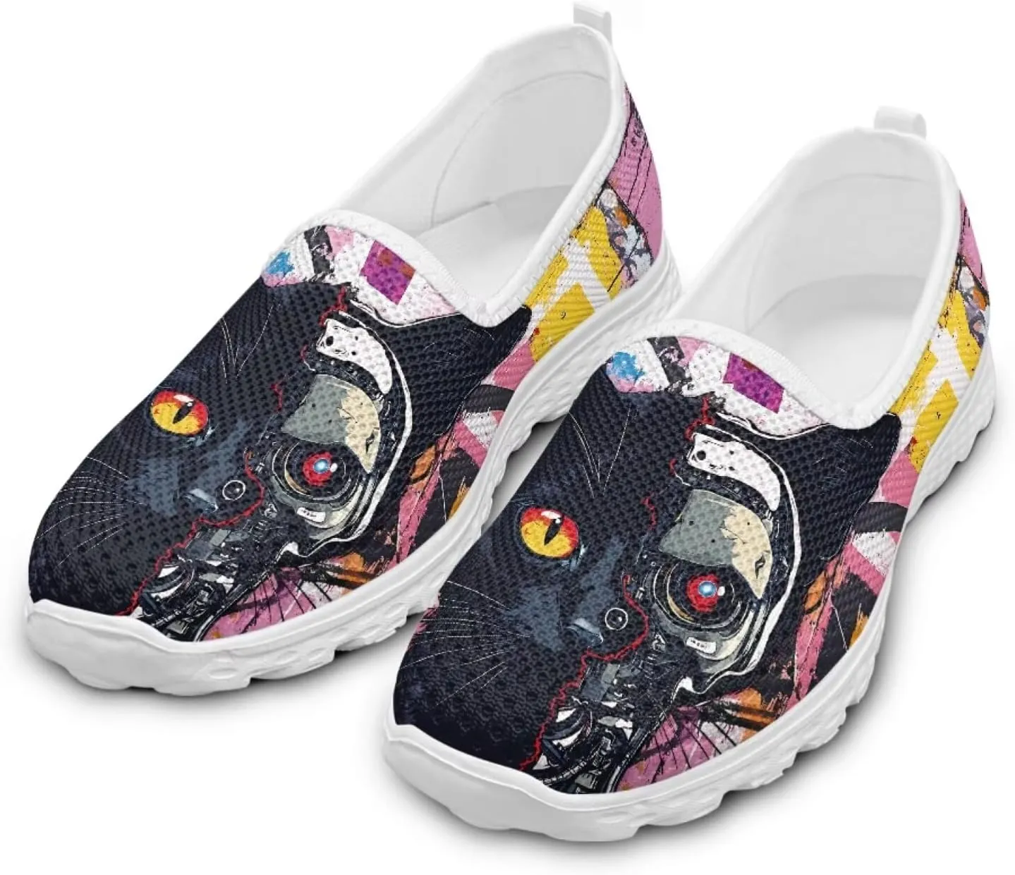 Cat Women Mesh Flats Shoes Comfort Slip on Shoes Non-Slip Walking Loafers Breathable Classic Sneakers