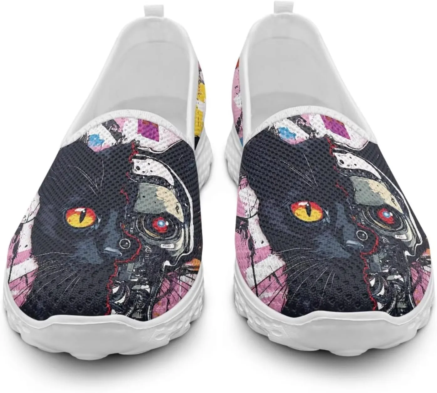 Cat Women Mesh Flats Shoes Comfort Slip on Shoes Non-Slip Walking Loafers Breathable Classic Sneakers