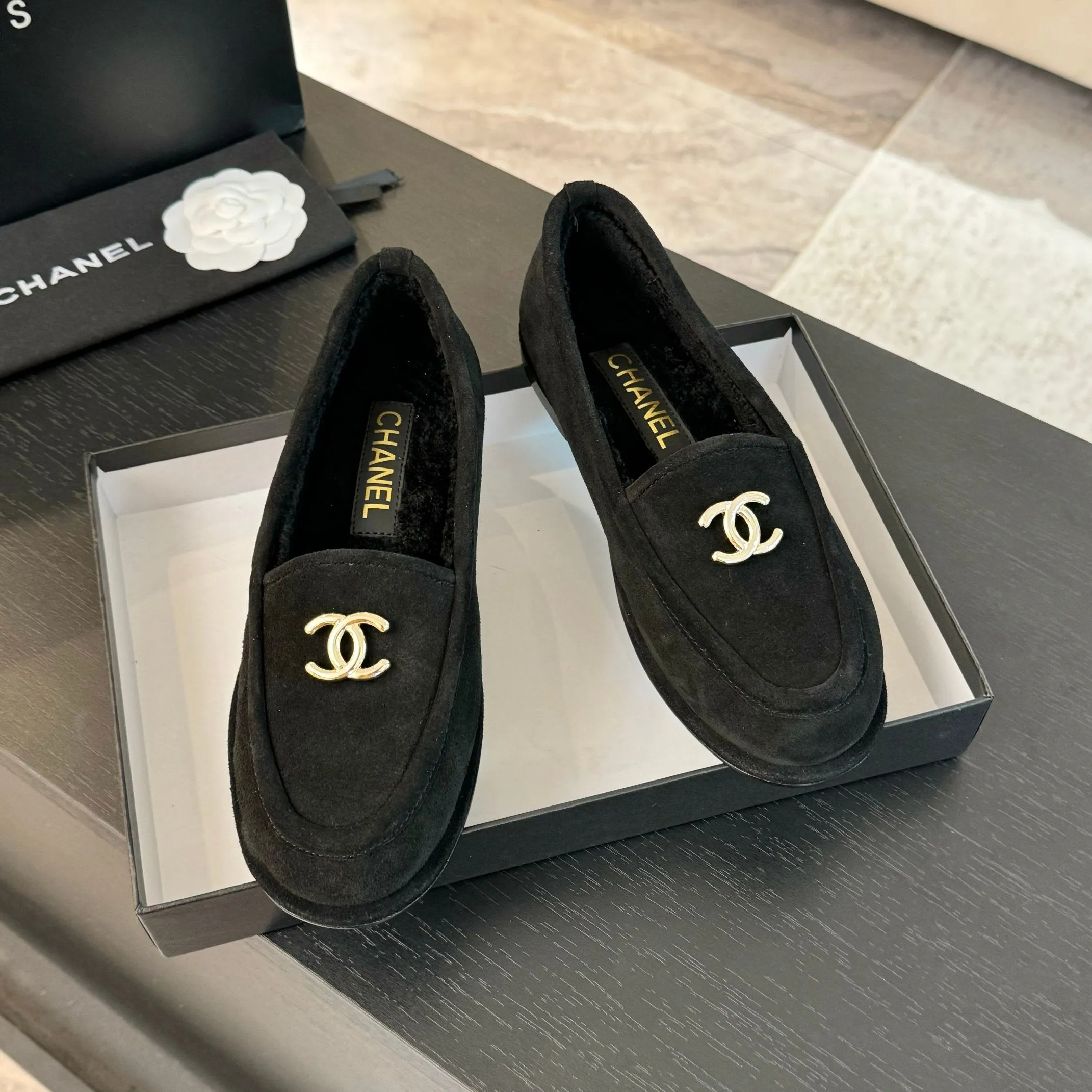 CC Moccasins Black Suede And Wool