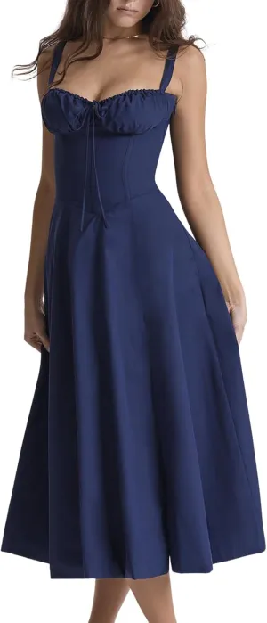 CHARTOU Women's Spaghetti Strap Midi Dress Sleeveless Square Neck Dress Floral Split Cottagecore Dress