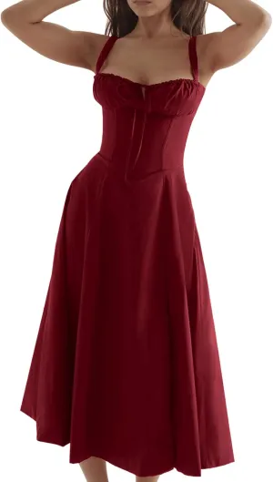 CHARTOU Women's Spaghetti Strap Midi Dress Sleeveless Square Neck Dress Floral Split Cottagecore Dress
