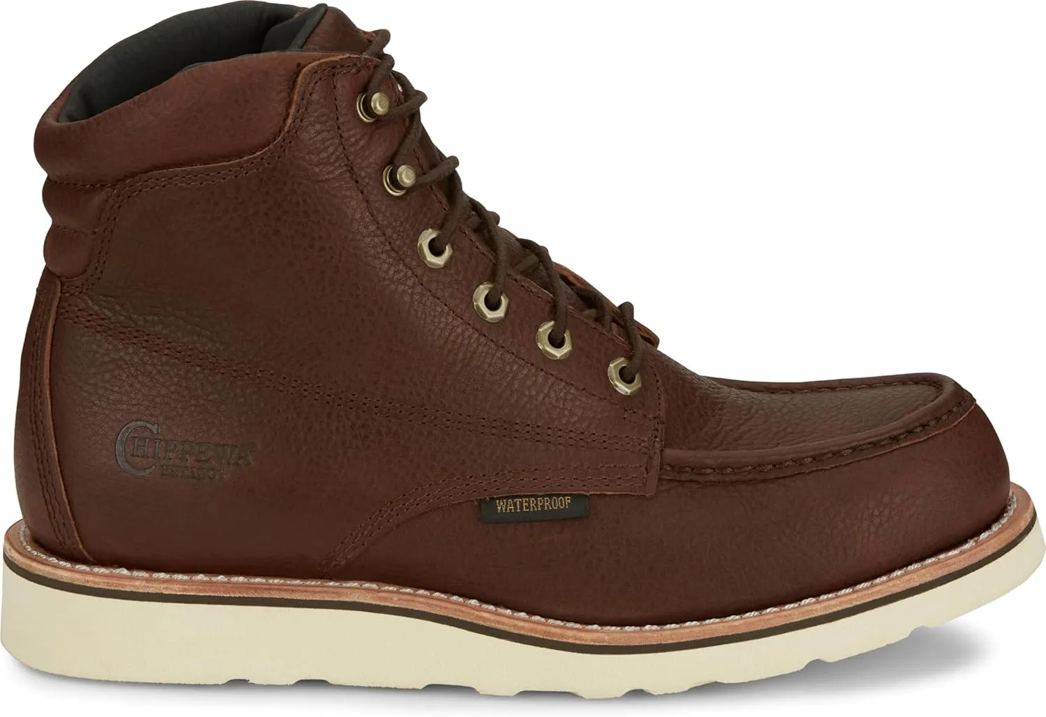 Chippewa Men's Edge Walker 6" Waterproof Lace-Up Wedge Soft Toe Work Boot, Briar Haystack - Durable & Comfortable Moc Toe Boots for Men