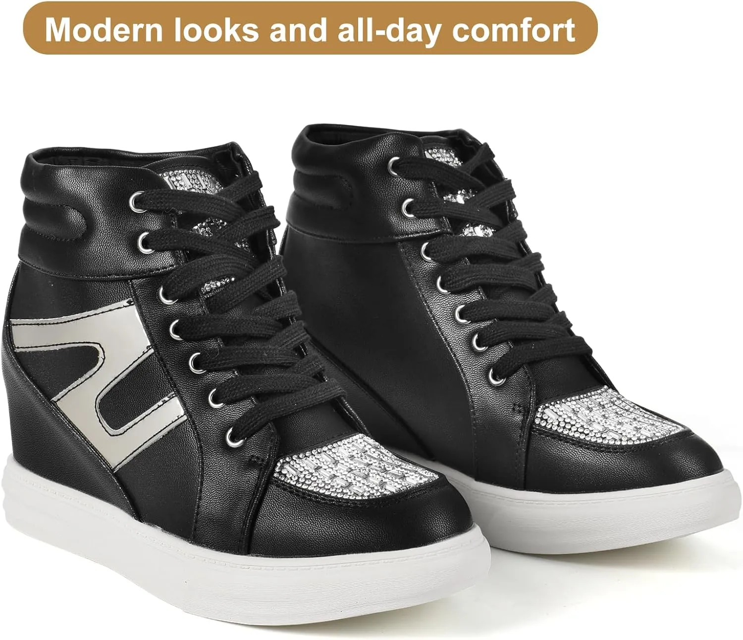Ckrola Womens Fashion Platform Shoes Hidden Wedge Heel High Top Sneakers for Women Platform Boots Working Shoes Women