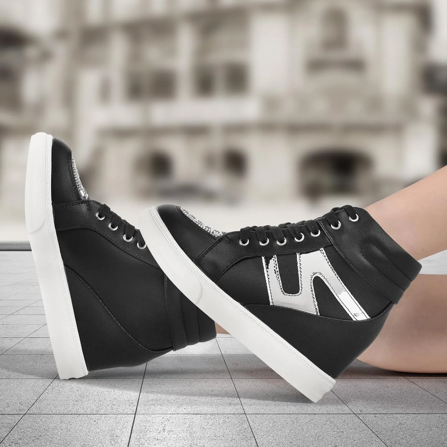 Ckrola Womens Fashion Platform Shoes Hidden Wedge Heel High Top Sneakers for Women Platform Boots Working Shoes Women
