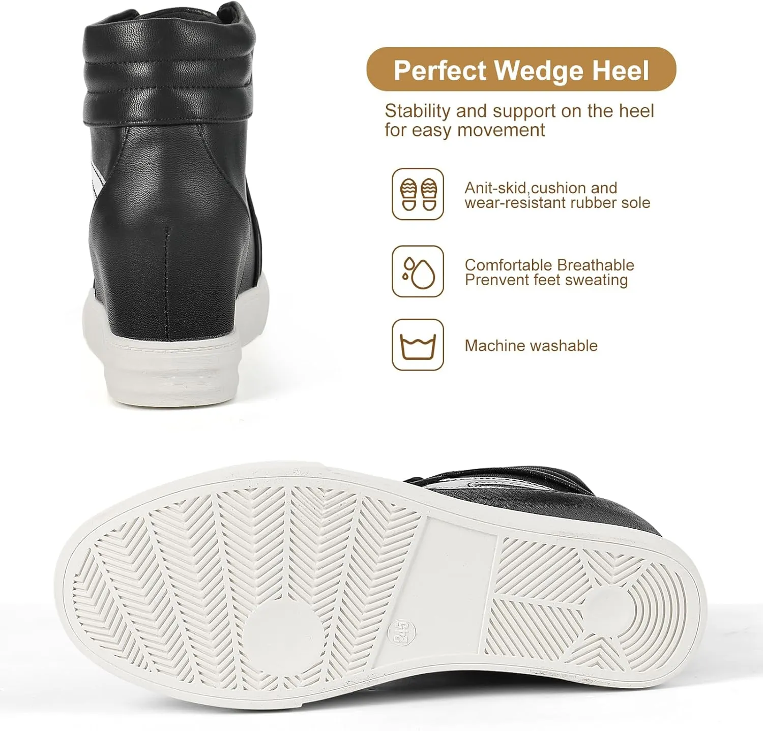 Ckrola Womens Fashion Platform Shoes Hidden Wedge Heel High Top Sneakers for Women Platform Boots Working Shoes Women