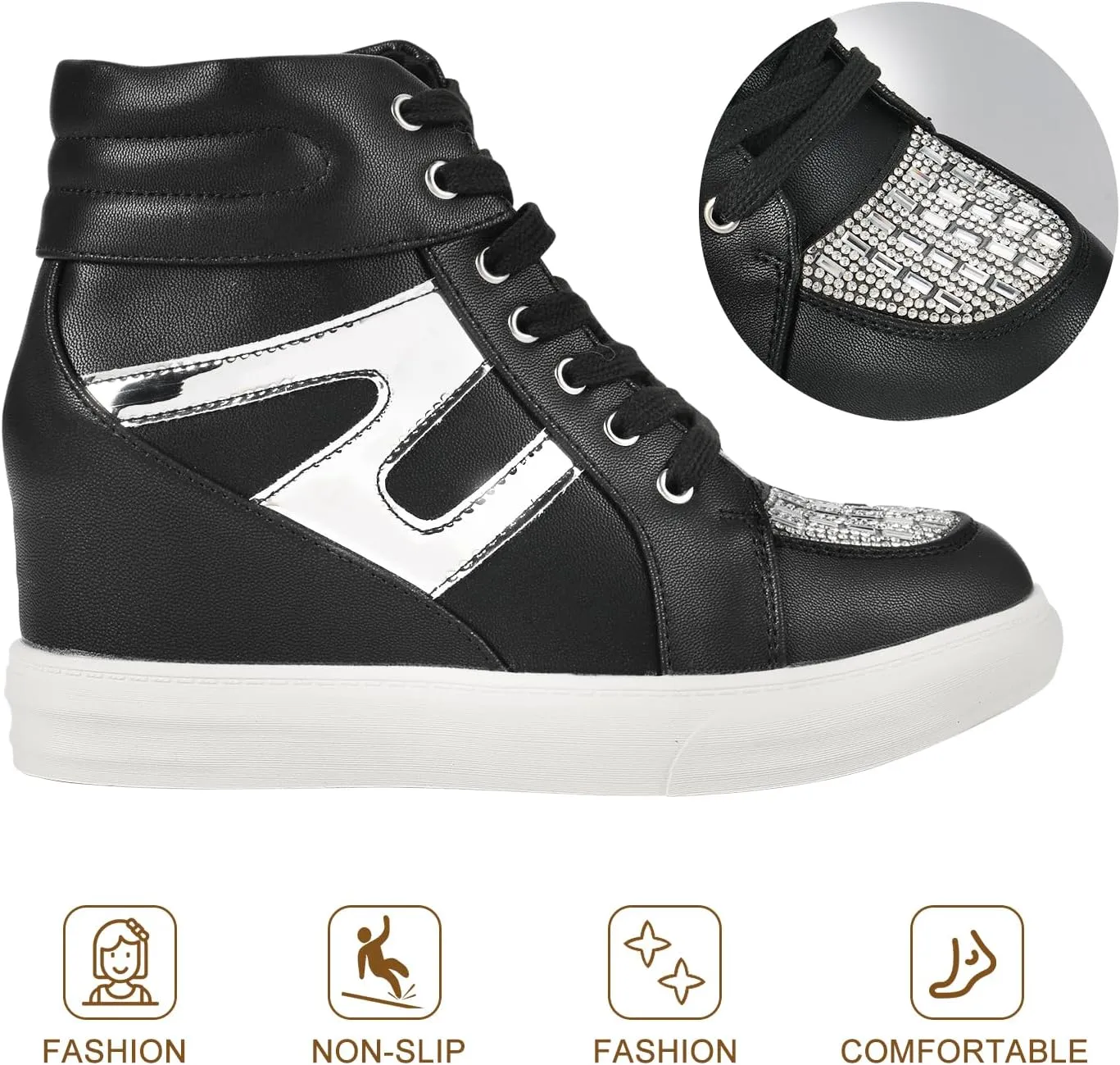 Ckrola Womens Fashion Platform Shoes Hidden Wedge Heel High Top Sneakers for Women Platform Boots Working Shoes Women