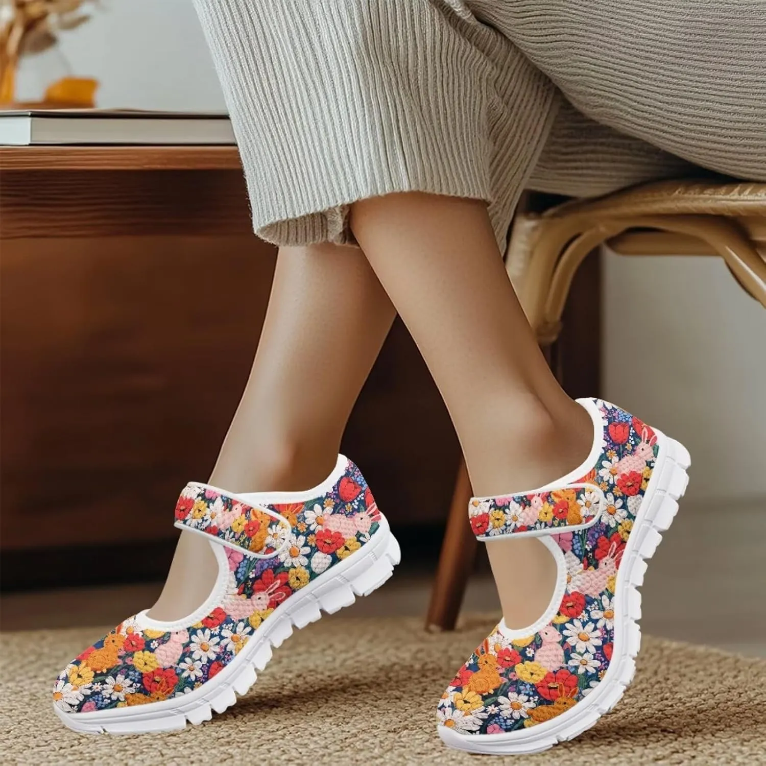 Coloranimal Mary Jane Shoes Women Slip On Shoes Casual Mary Jane Flat Womens Dressy Easter Theme Flats Shoes Women's Walking Shoes