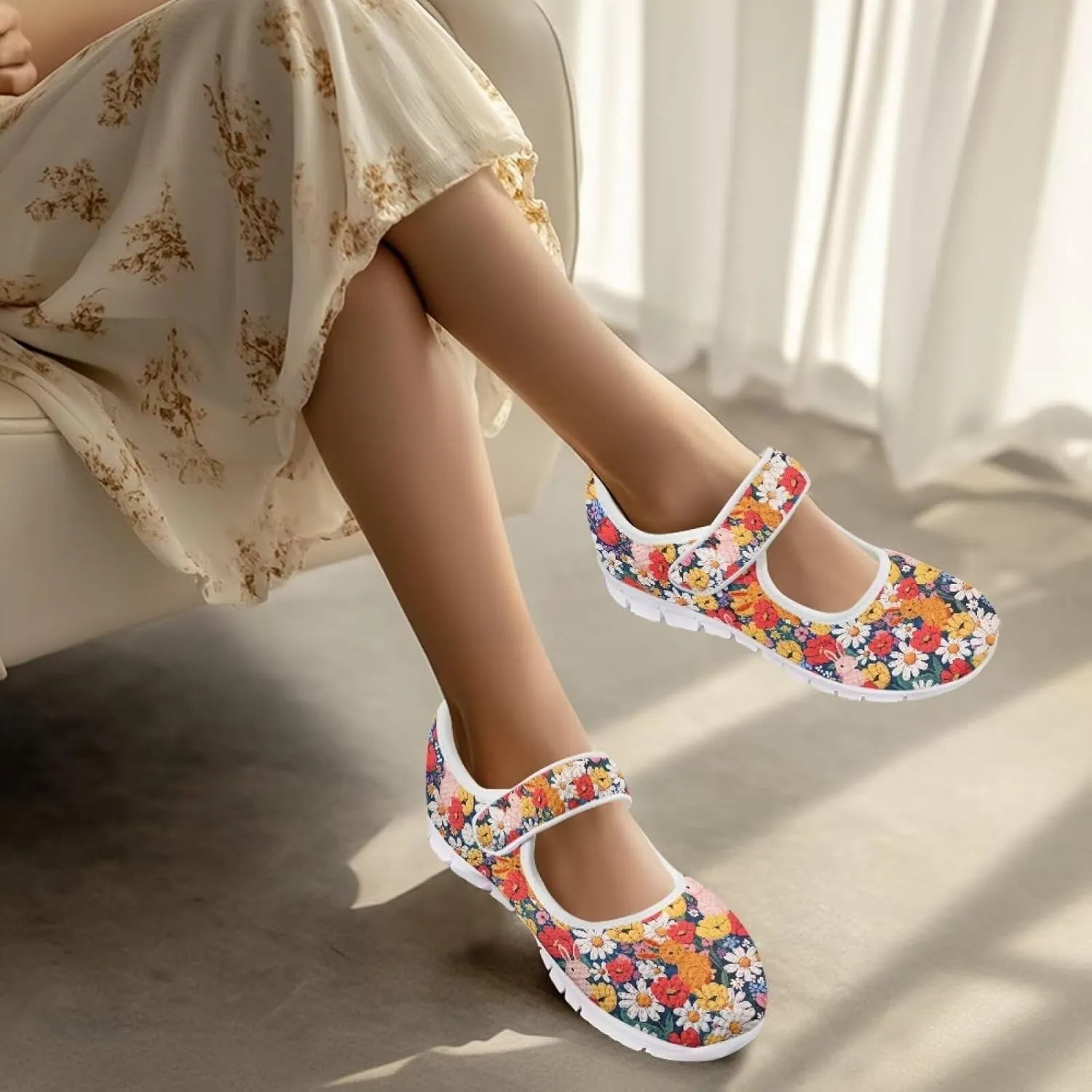 Coloranimal Mary Jane Shoes Women Slip On Shoes Casual Mary Jane Flat Womens Dressy Easter Theme Flats Shoes Women's Walking Shoes
