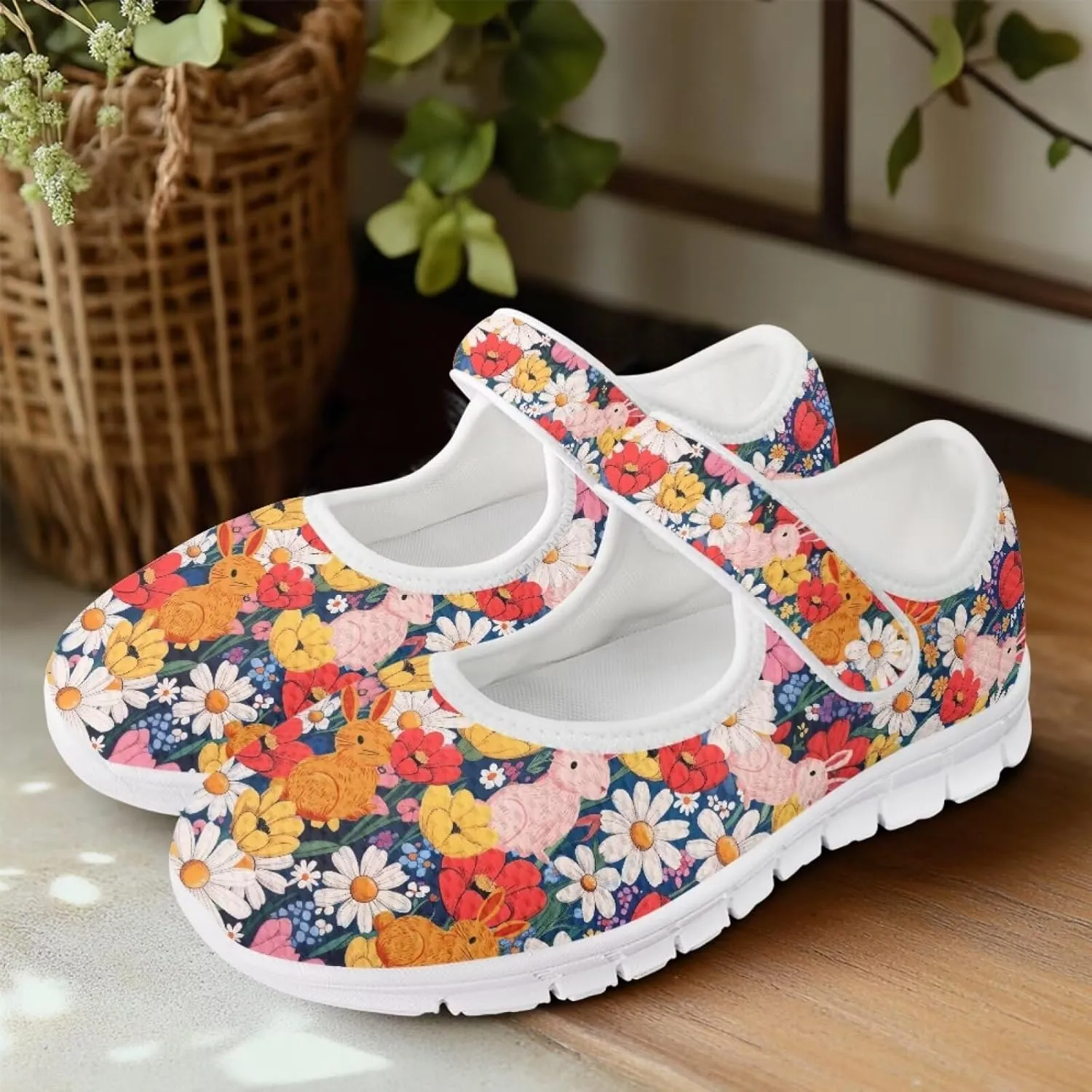 Coloranimal Mary Jane Shoes Women Slip On Shoes Casual Mary Jane Flat Womens Dressy Easter Theme Flats Shoes Women's Walking Shoes