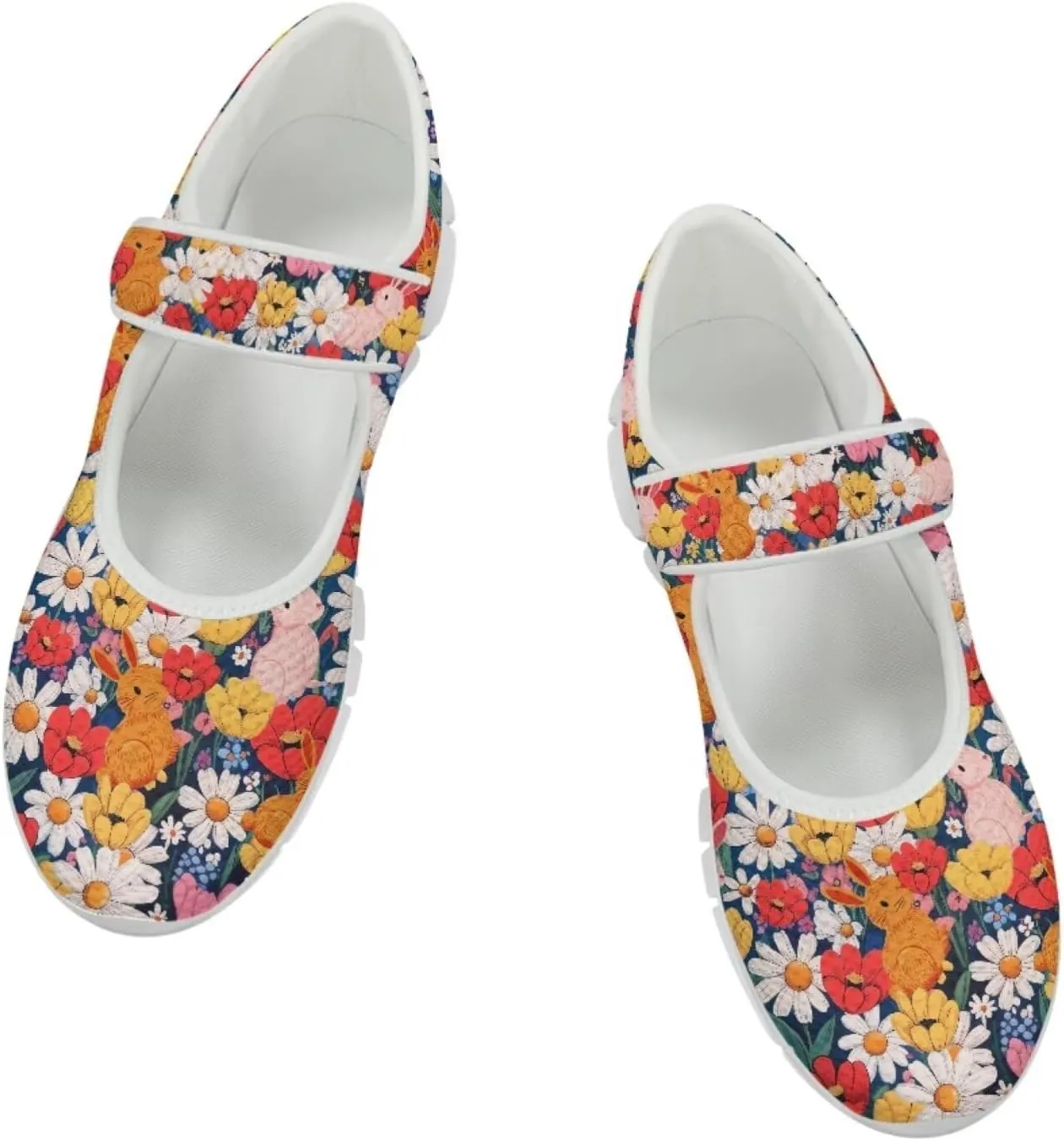 Coloranimal Mary Jane Shoes Women Slip On Shoes Casual Mary Jane Flat Womens Dressy Easter Theme Flats Shoes Women's Walking Shoes