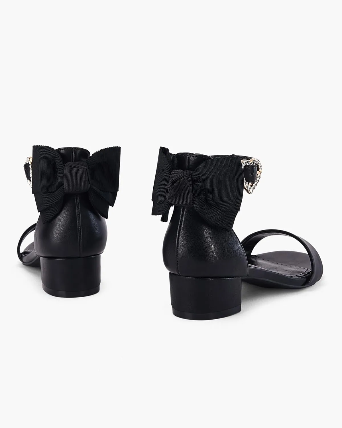 Coutgo Girl's Bow Tie Heeled Sandals Open Toe Chunky Low Heel Rhinestone Princess Dress Shoes