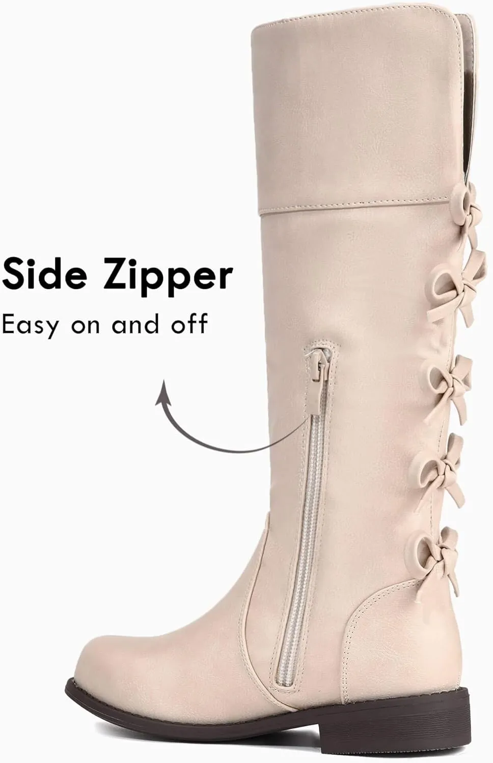 Coutgo Girls Knee High Boot Bowknot Low Chunky Heel Zipper Fashion Winter Riding Boots