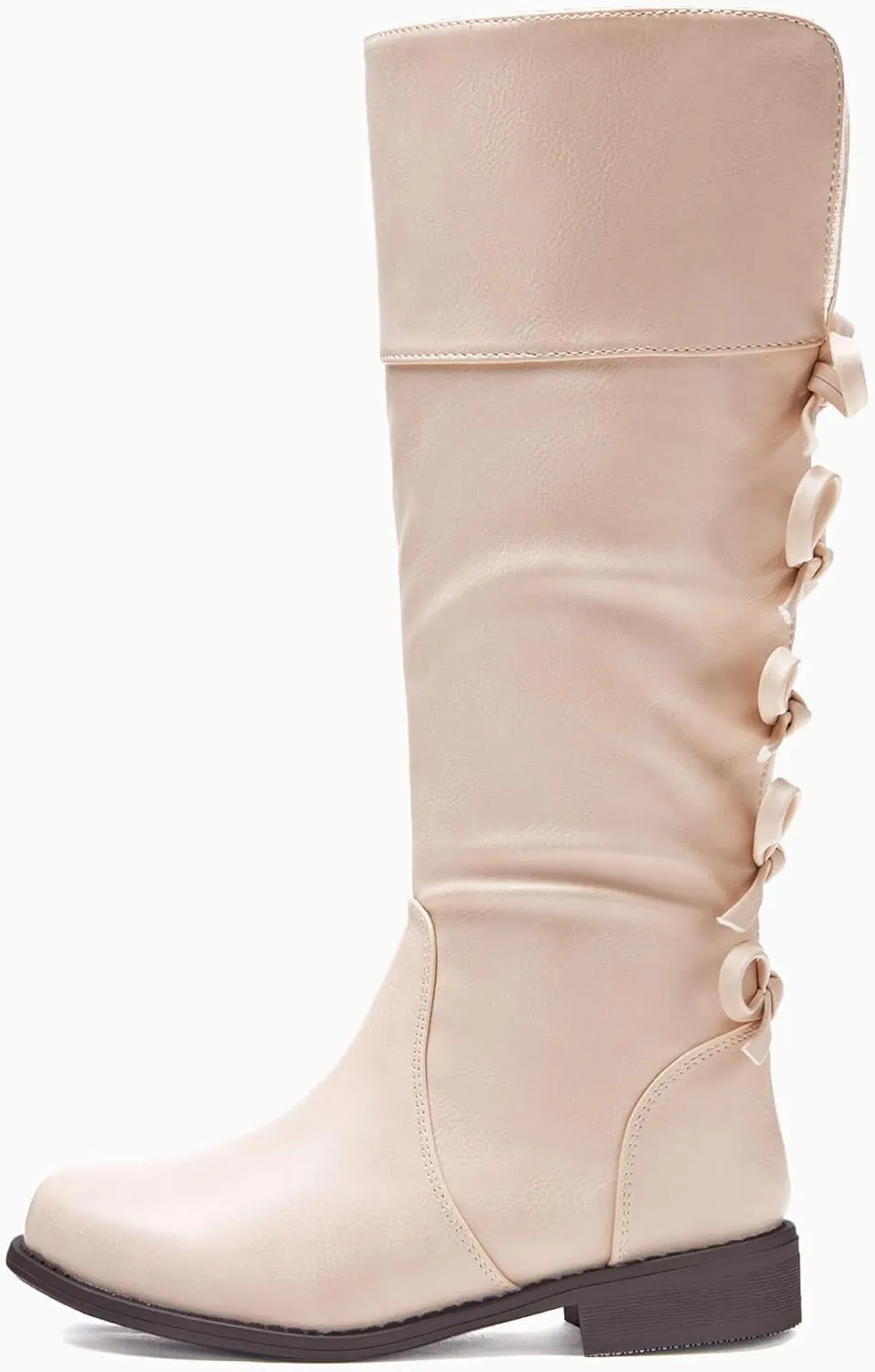 Coutgo Girls Knee High Boot Bowknot Low Chunky Heel Zipper Fashion Winter Riding Boots