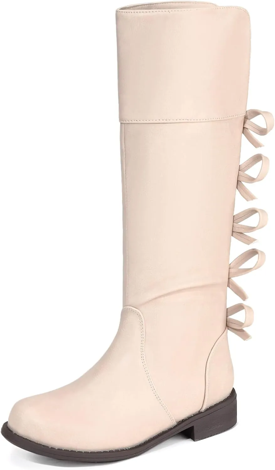 Coutgo Girls Knee High Boot Bowknot Low Chunky Heel Zipper Fashion Winter Riding Boots