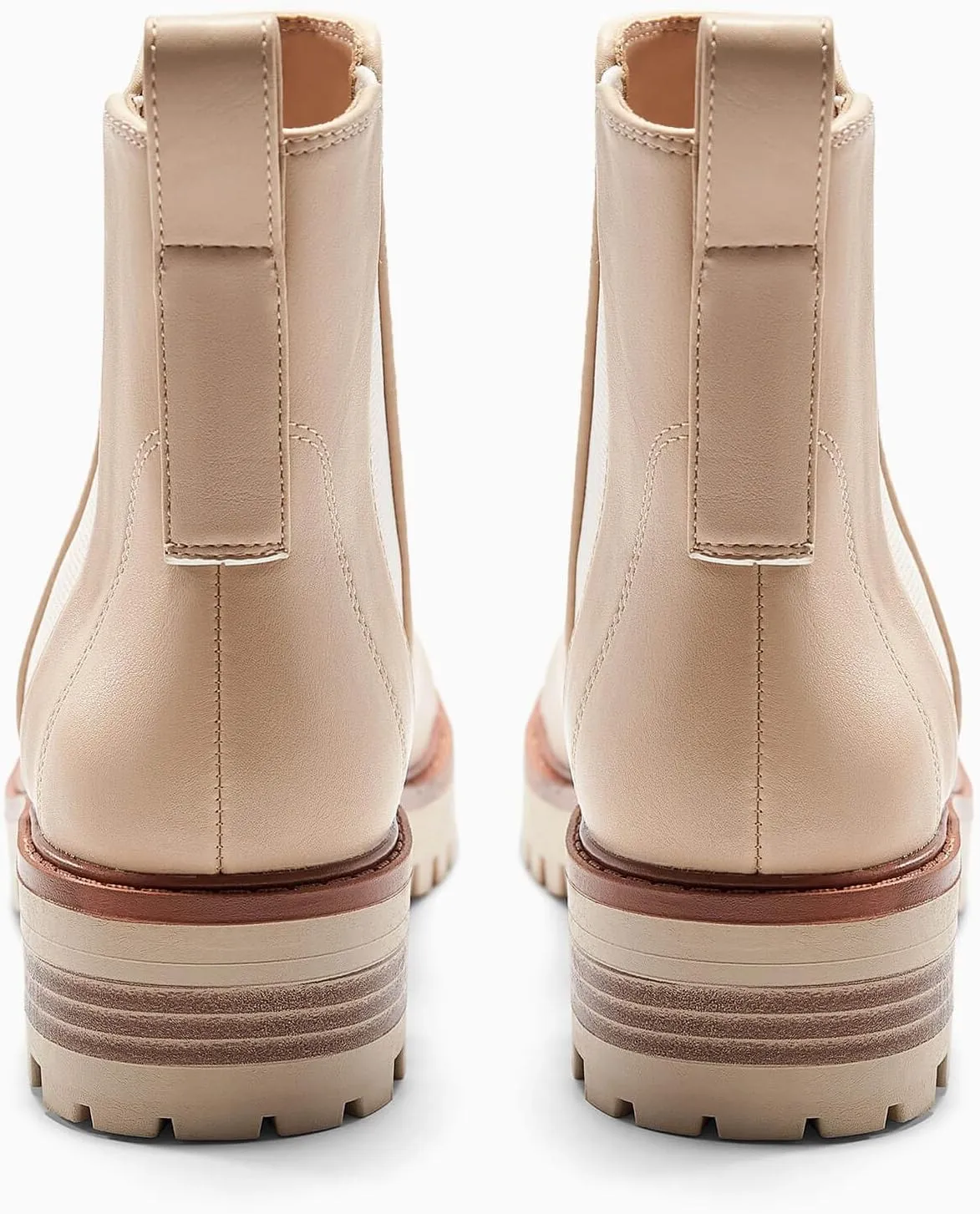 Coutgo Womens Chelsea Ankle Boots Lug Sole Low Stacked Heel Booties Winter Platform Shoes