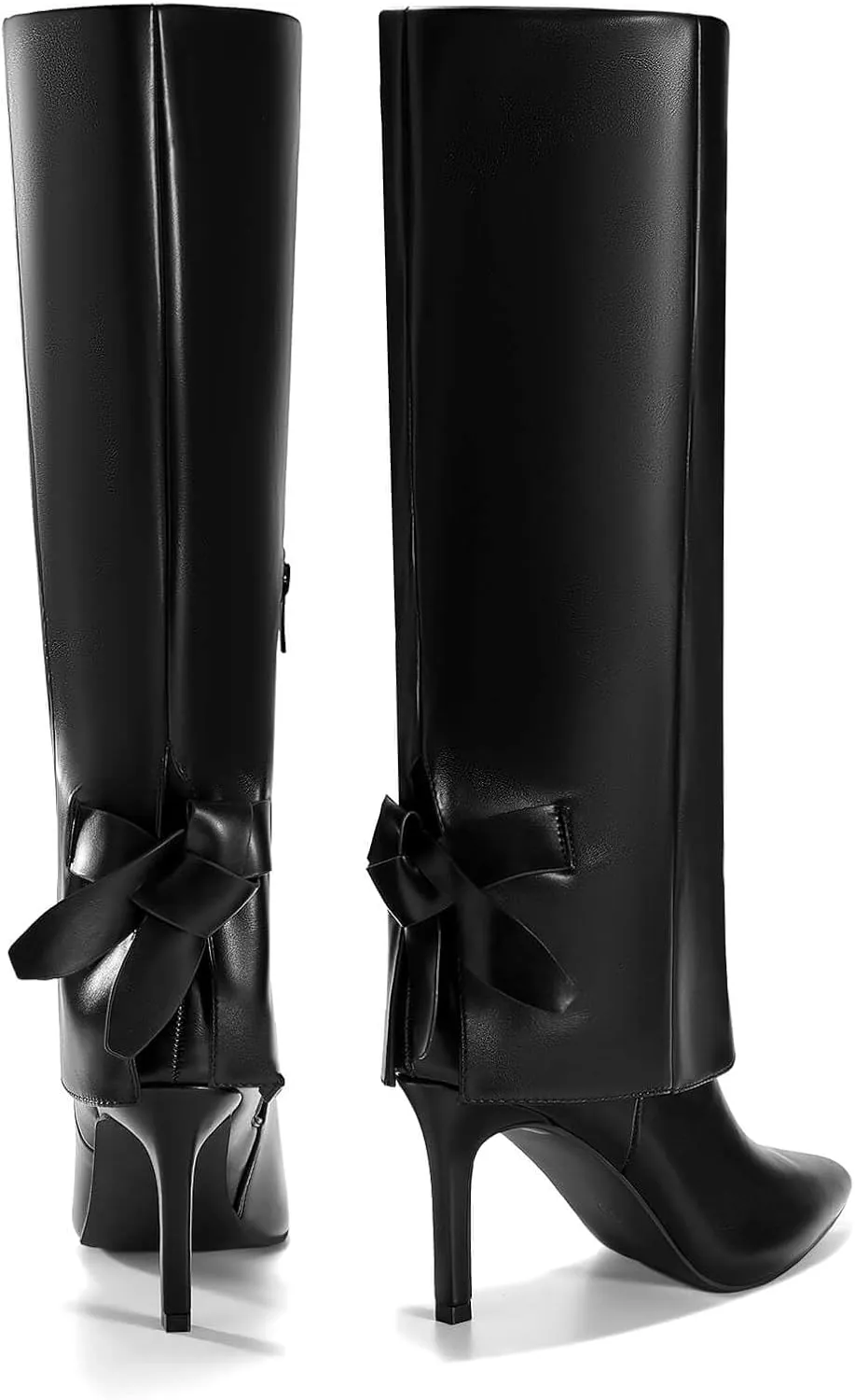 Coutgo Womens Knee High Boots Fold Over Pointed Toe Stiletto High Heel Boot Sexy Winter Tall Boots