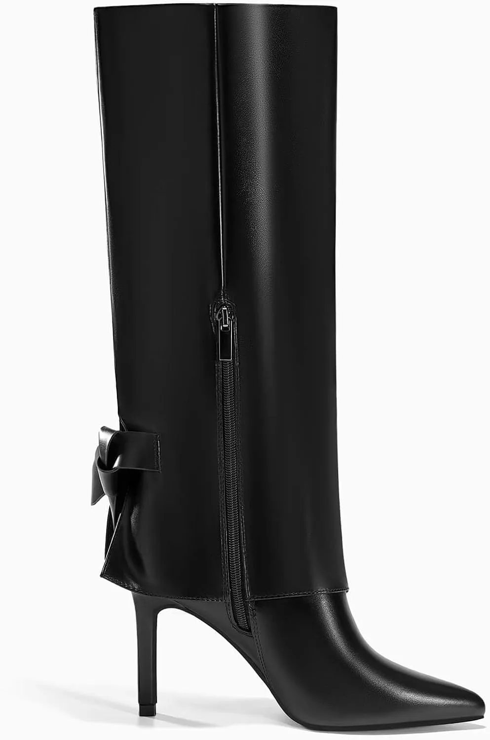 Coutgo Womens Knee High Boots Fold Over Pointed Toe Stiletto High Heel Boot Sexy Winter Tall Boots
