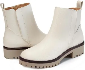 Coutgo Womens Low Heel Chelsea Ankle Boots Platform Lug Sole Booties Pull On Fall Short Boot Shoes