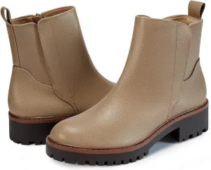 Coutgo Womens Low Heel Chelsea Ankle Boots Platform Lug Sole Booties Pull On Fall Short Boot Shoes