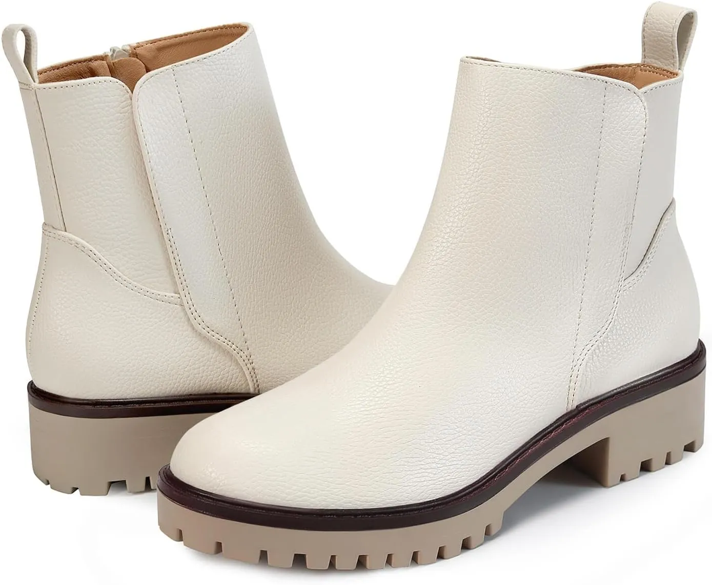 Coutgo Womens Low Heel Chelsea Ankle Boots Platform Lug Sole Booties Pull On Fall Short Boot Shoes