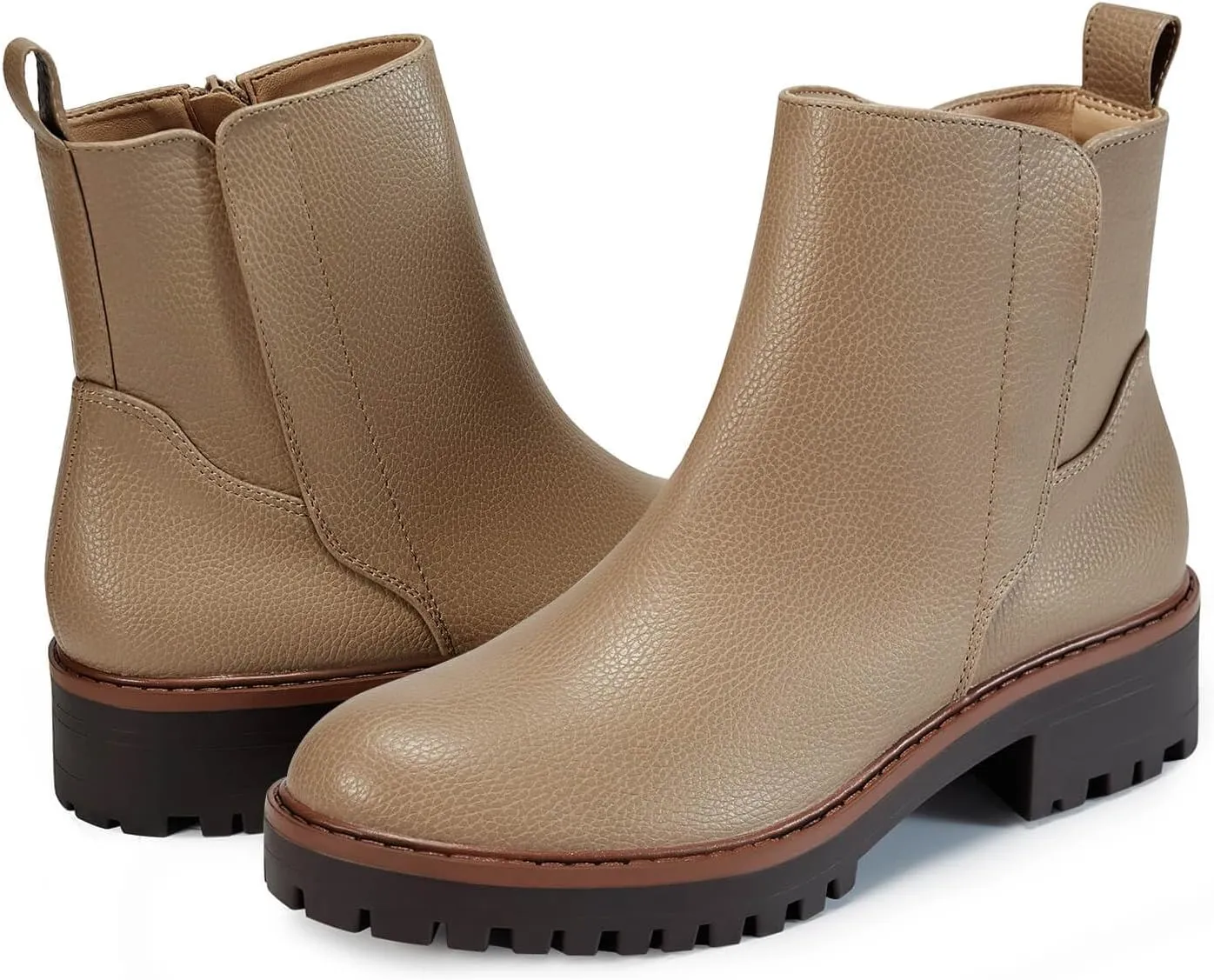 Coutgo Womens Low Heel Chelsea Ankle Boots Platform Lug Sole Booties Pull On Fall Short Boot Shoes