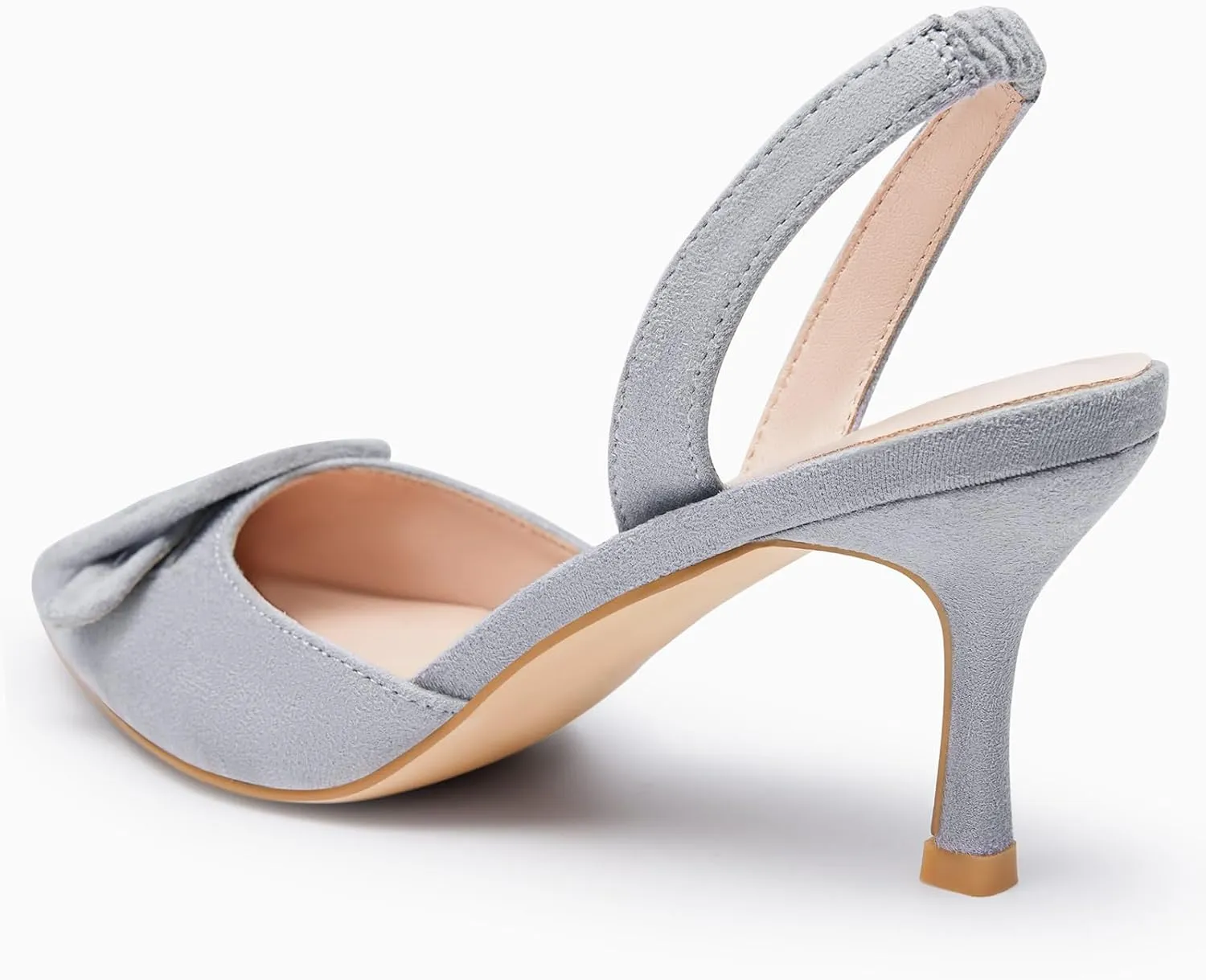 Coutgo Womens Slingback Heels Kitten Heel Pumps Dress Shoes Sling Back Closed Pointed Toe Suede Wedding Party Sandals