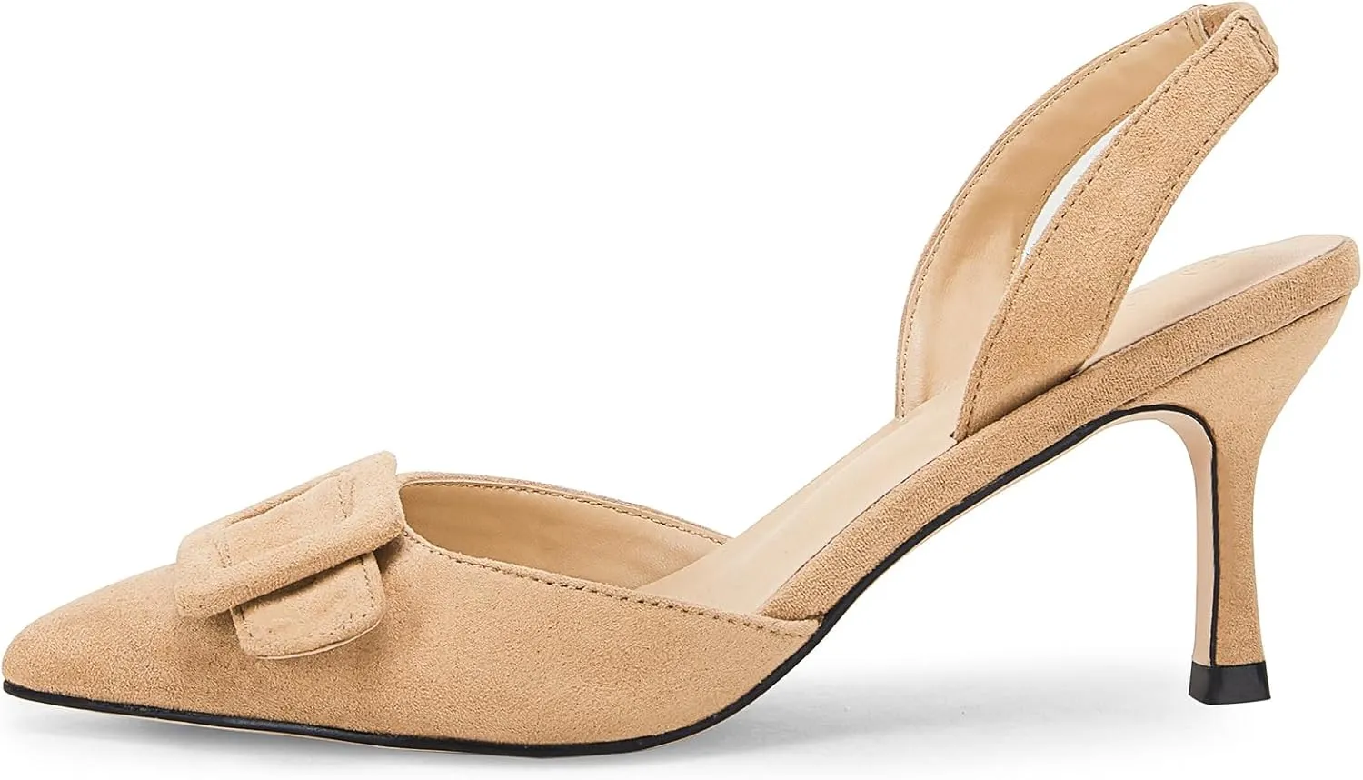 Coutgo Womens Slingback Heels Kitten Heel Pumps Dress Shoes Sling Back Closed Pointed Toe Suede Wedding Party Sandals