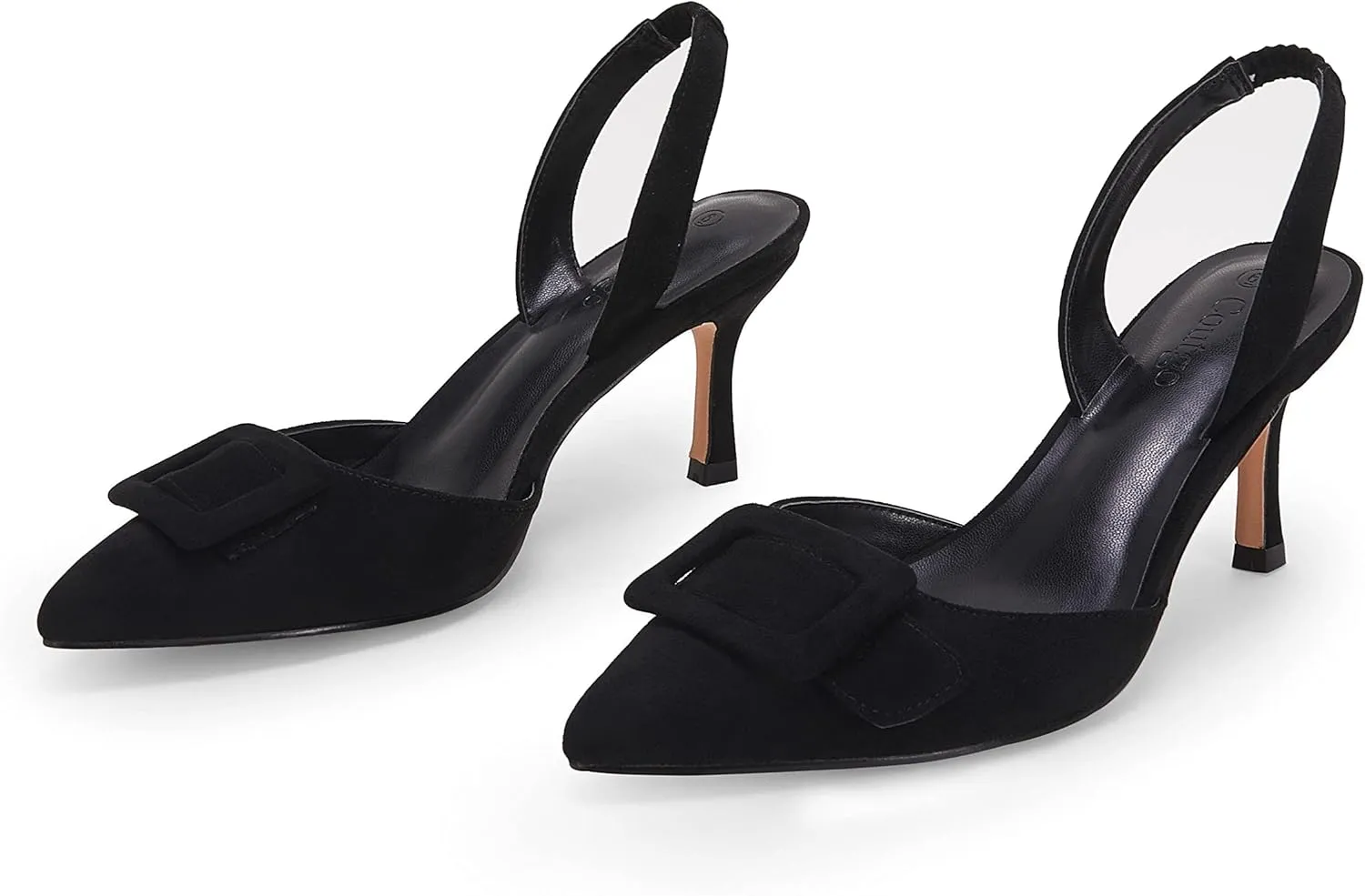 Coutgo Womens Slingback Heels Kitten Heel Pumps Dress Shoes Sling Back Closed Pointed Toe Suede Wedding Party Sandals