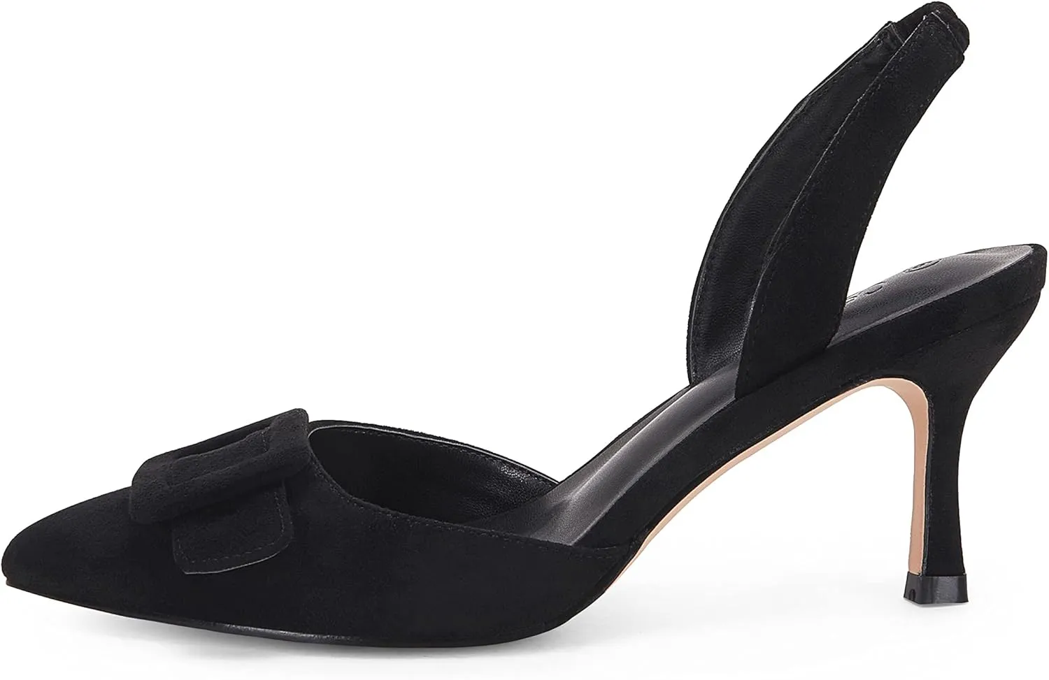 Coutgo Womens Slingback Heels Kitten Heel Pumps Dress Shoes Sling Back Closed Pointed Toe Suede Wedding Party Sandals