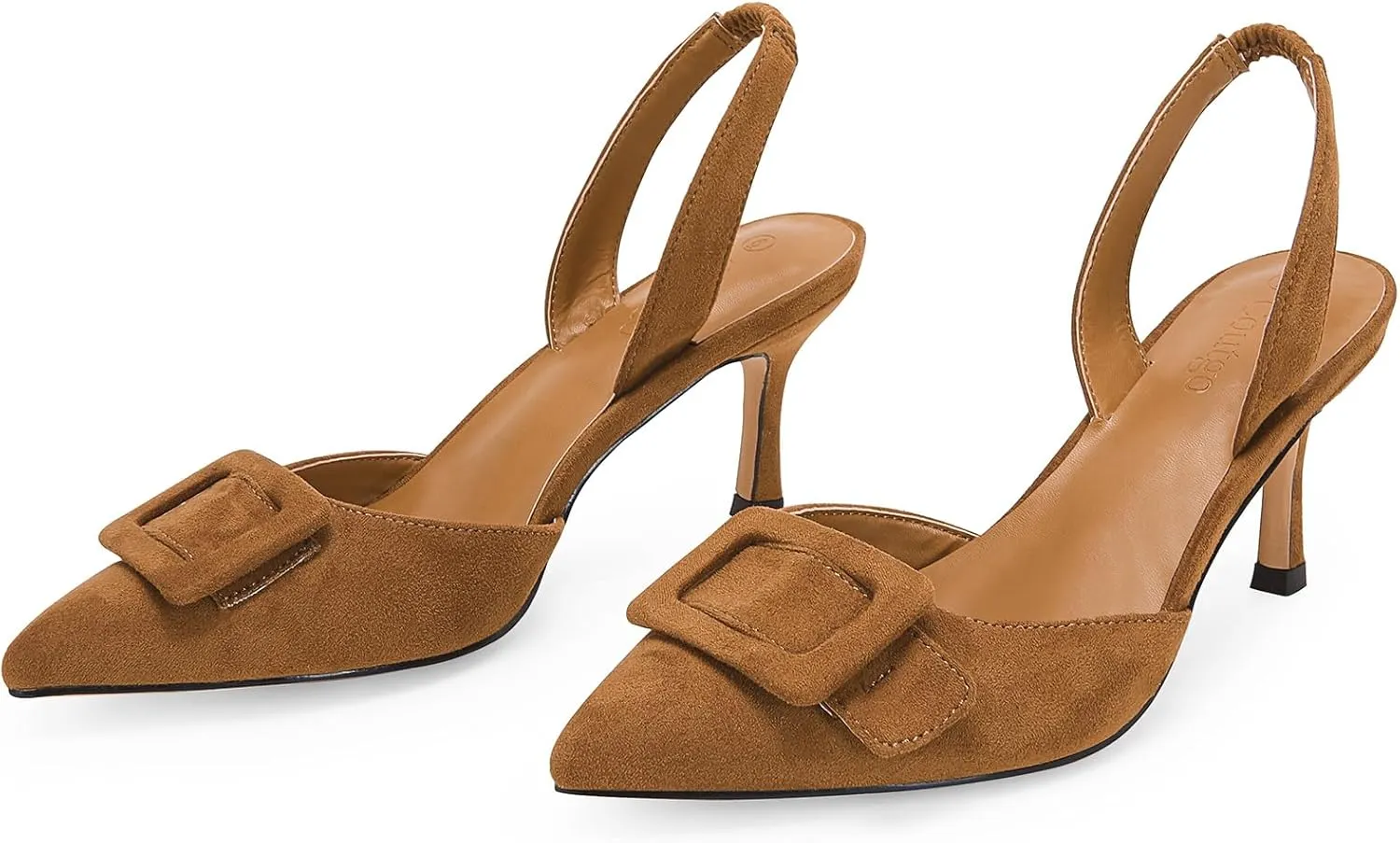 Coutgo Womens Slingback Heels Kitten Heel Pumps Dress Shoes Sling Back Closed Pointed Toe Suede Wedding Party Sandals