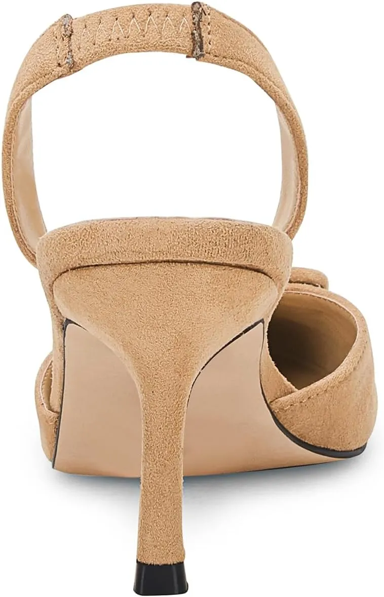 Coutgo Womens Slingback Heels Kitten Heel Pumps Dress Shoes Sling Back Closed Pointed Toe Suede Wedding Party Sandals