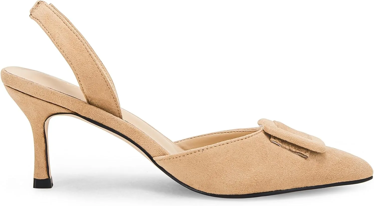 Coutgo Womens Slingback Heels Kitten Heel Pumps Dress Shoes Sling Back Closed Pointed Toe Suede Wedding Party Sandals