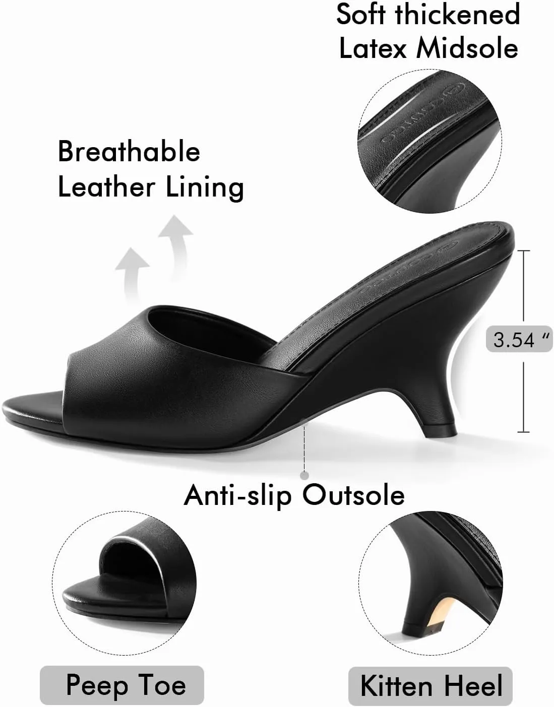 Coutgo Womens Wedge Heels Sandals Pointed Open Toe Slide Sandals Slip On Backless Summer Dress Shoes