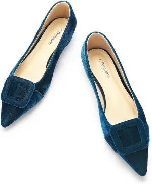 C.Paravano Women's Flats Velvet Pointed Toe Flats Slip-On Casual Work Shoes for Daily Wear Comfortable Stylish Ballet Flats