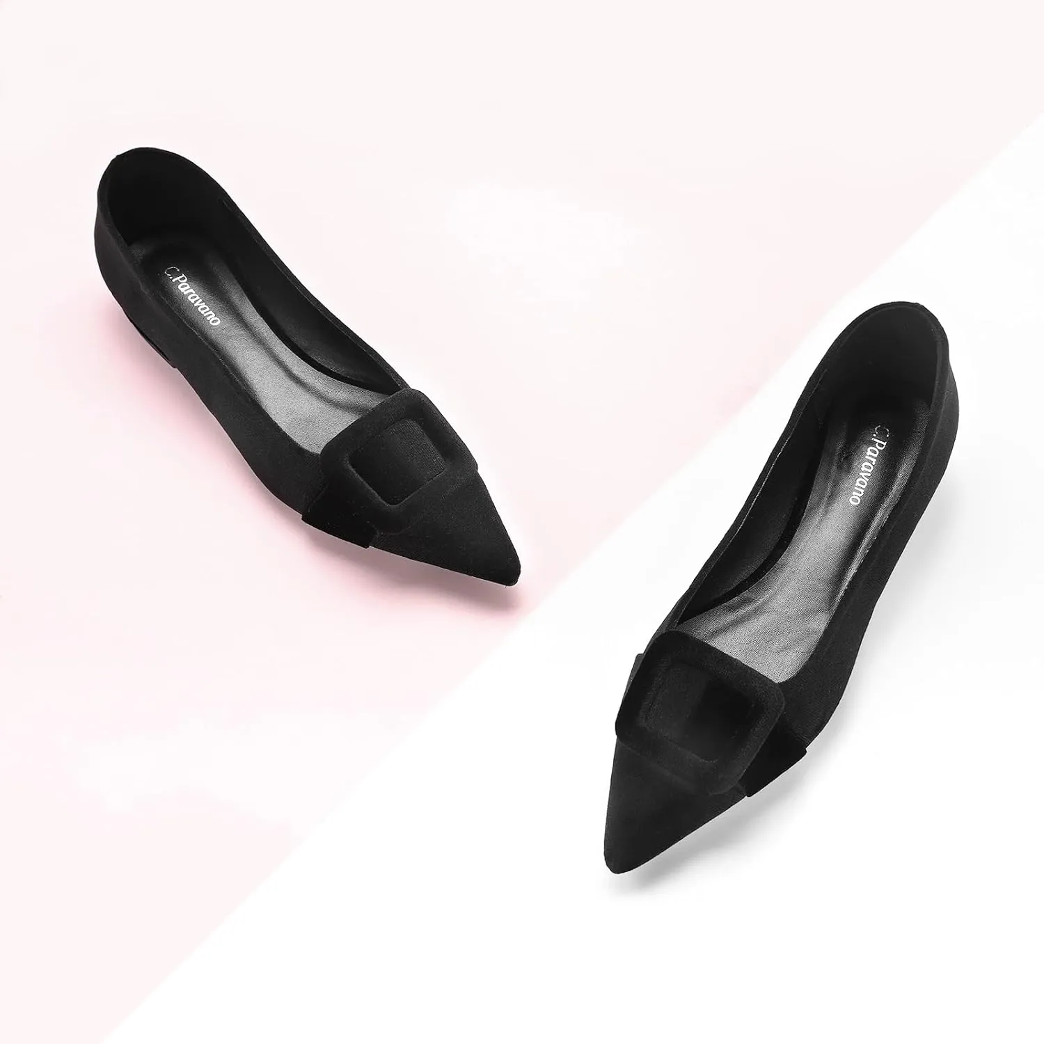 C.Paravano Women's Flats Velvet Pointed Toe Flats Slip-On Casual Work Shoes for Daily Wear Comfortable Stylish Ballet Flats