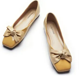 C.Paravano Women's Shoes with Bow | Casual Slip On Ballet Flats | Comfortable Square Toe Walking Shoes | Women Dressy Flats for Wedding Work Business Office