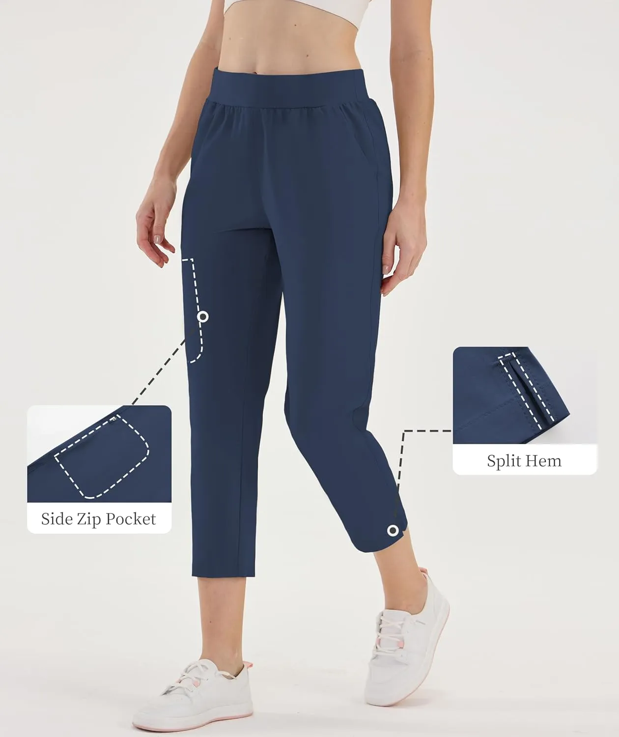 CQC Women's Golf Pants 7/8 Ankle Dress with 4 Zipper Pockets Water Resistant UPF 50  Quick Dry Pants Workout Lounge