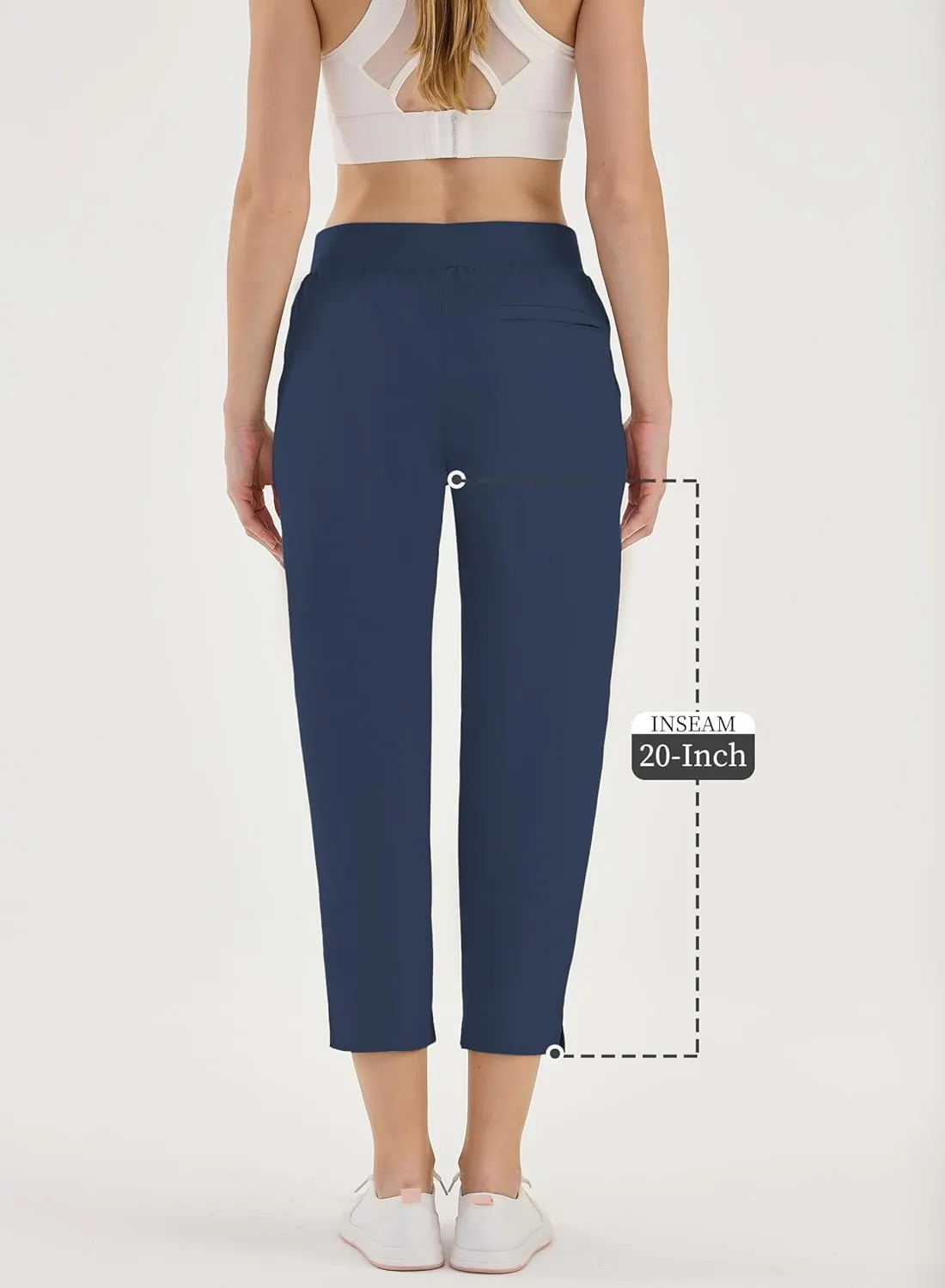 CQC Women's Golf Pants 7/8 Ankle Dress with 4 Zipper Pockets Water Resistant UPF 50  Quick Dry Pants Workout Lounge