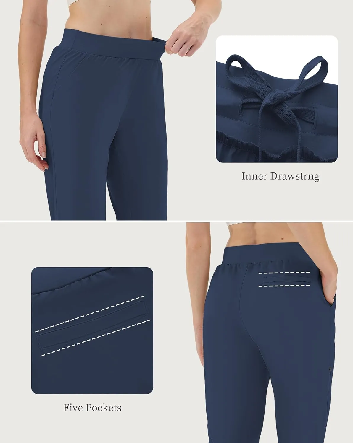 CQC Women's Golf Pants 7/8 Ankle Dress with 4 Zipper Pockets Water Resistant UPF 50  Quick Dry Pants Workout Lounge