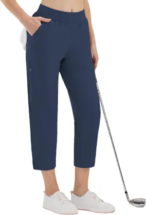 CQC Women's Golf Pants 7/8 Ankle Dress with 4 Zipper Pockets Water Resistant UPF 50  Quick Dry Pants Workout Lounge