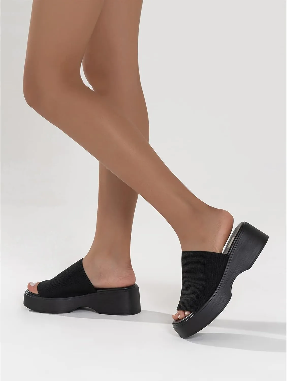 Crepuscute Platform Open Toe Sandals for Women's Wedge Slides Backless Comfortable Slip On Mid-Heel Sandals Summer Beach Casual Slippers