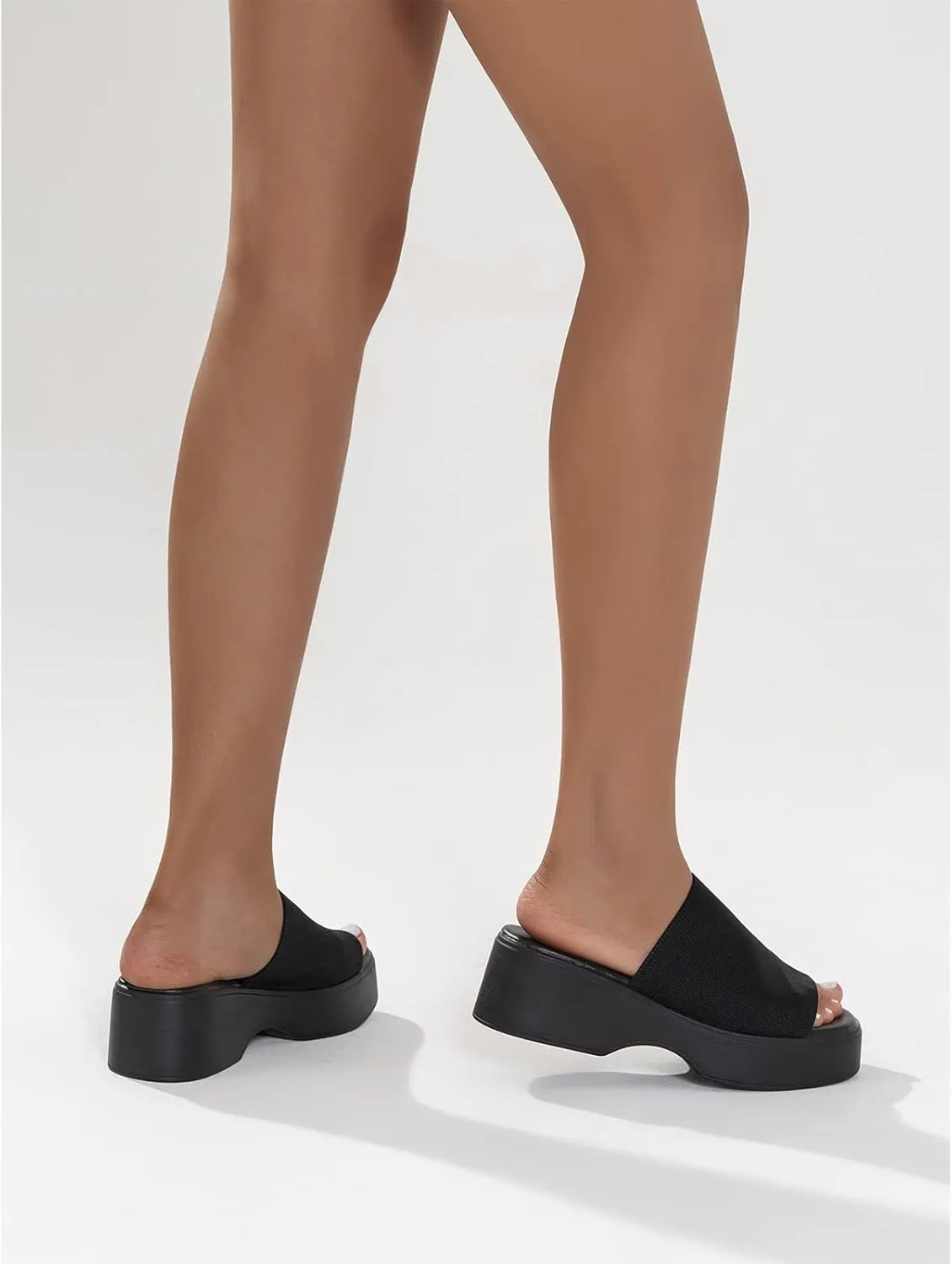 Crepuscute Platform Open Toe Sandals for Women's Wedge Slides Backless Comfortable Slip On Mid-Heel Sandals Summer Beach Casual Slippers