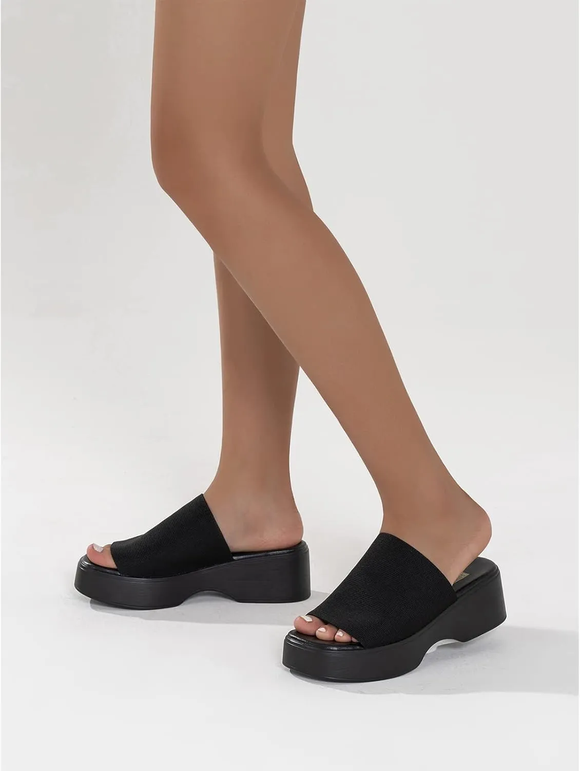 Crepuscute Platform Open Toe Sandals for Women's Wedge Slides Backless Comfortable Slip On Mid-Heel Sandals Summer Beach Casual Slippers