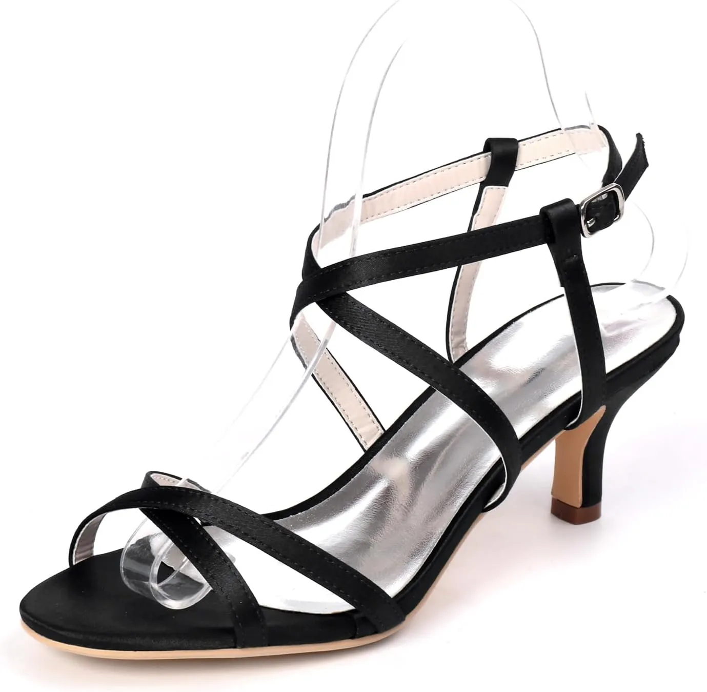 Cross Strappy Open Toe Dressy Sandals Ankle Strap Low Heel Bridal Wedding Bridesmaid Evening Party Prom Heeled Shoes for Women
