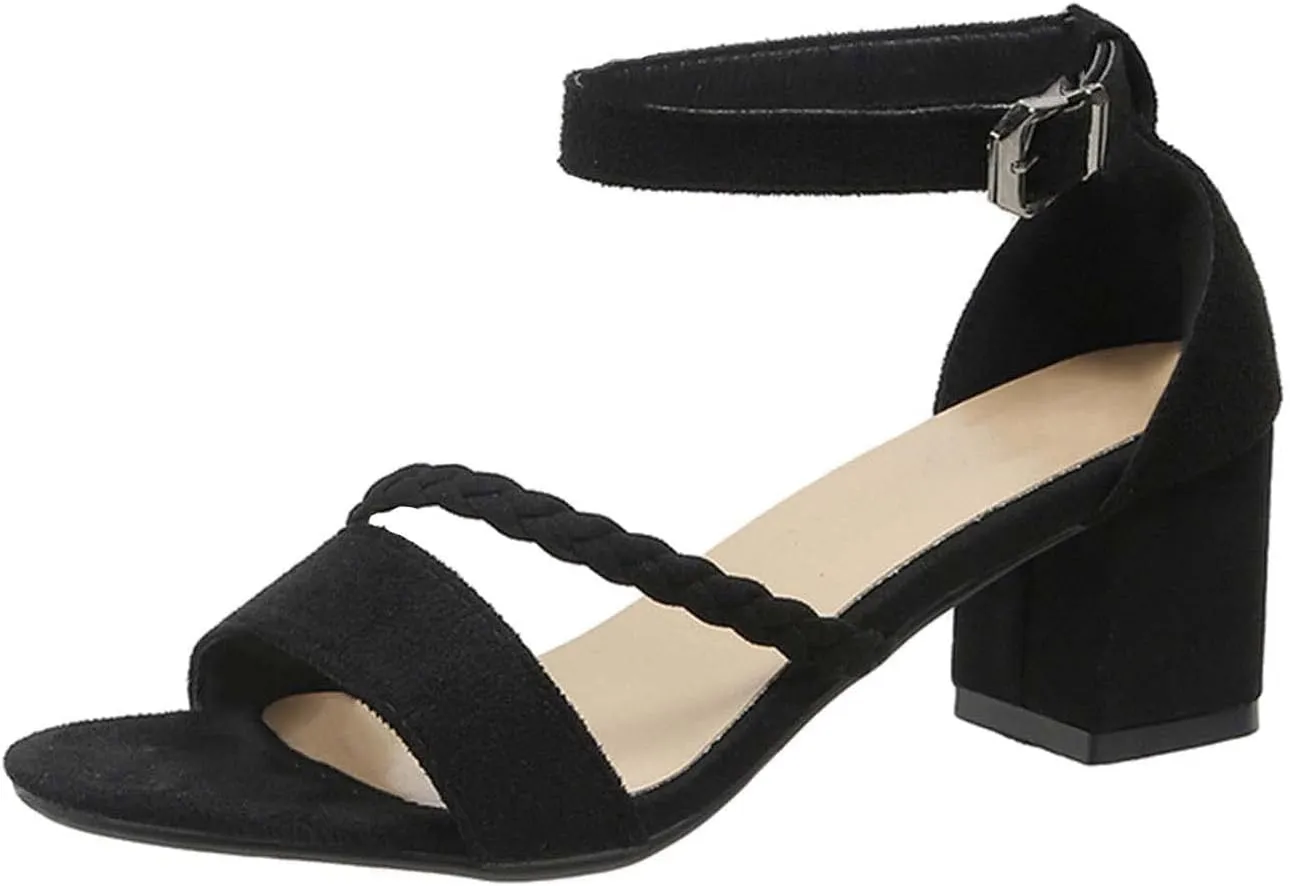 ctdiral Women's Chunky Heels Dressy Summer 2023 Casual Pumps Platform Shoes Block Mid Heel Open Toe Comfort Suede Sandals
