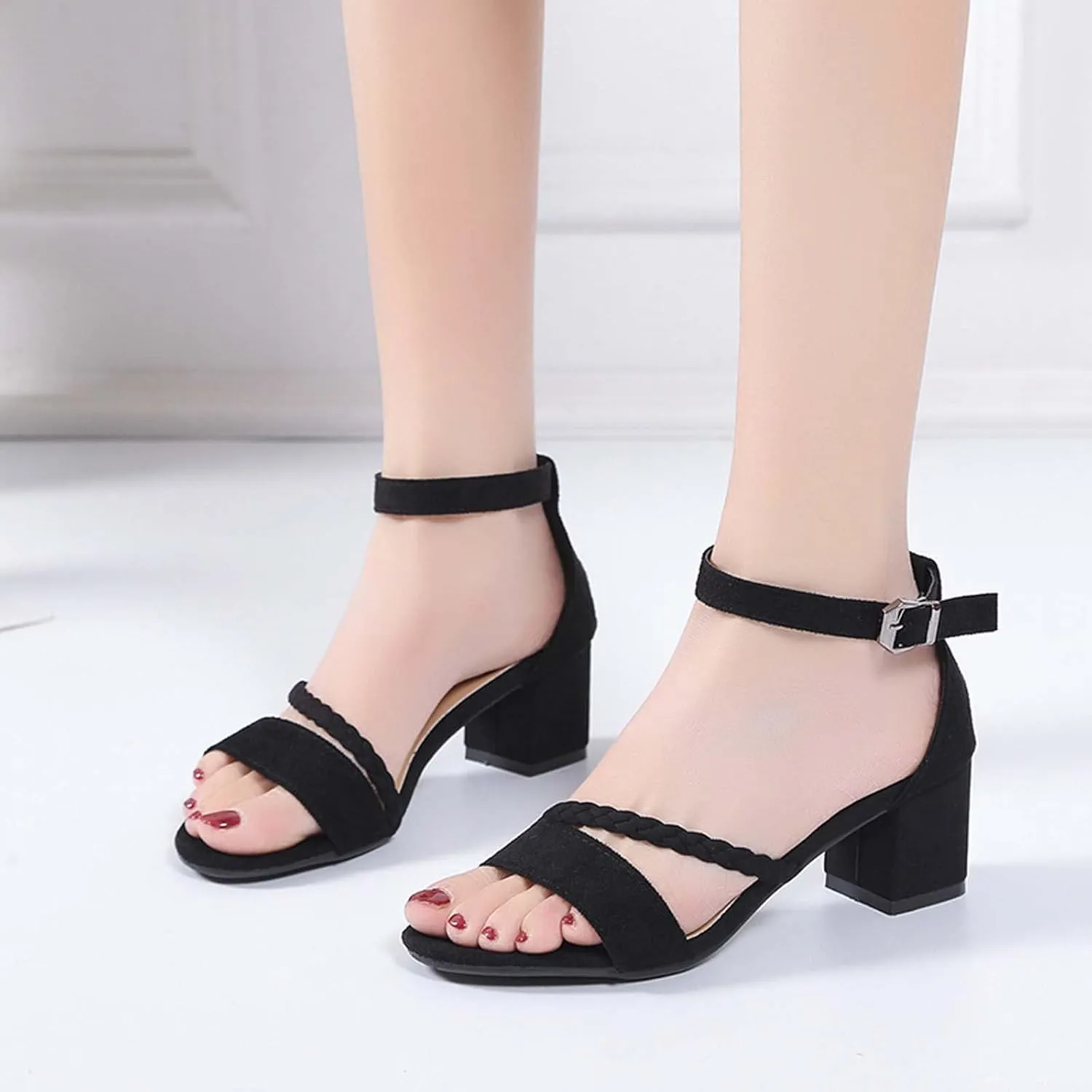 ctdiral Women's Chunky Heels Dressy Summer 2023 Casual Pumps Platform Shoes Block Mid Heel Open Toe Comfort Suede Sandals
