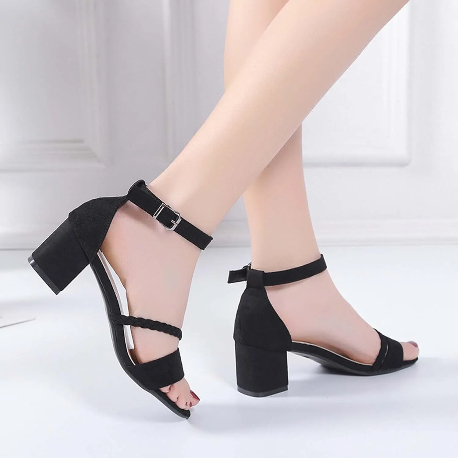ctdiral Women's Chunky Heels Dressy Summer 2023 Casual Pumps Platform Shoes Block Mid Heel Open Toe Comfort Suede Sandals
