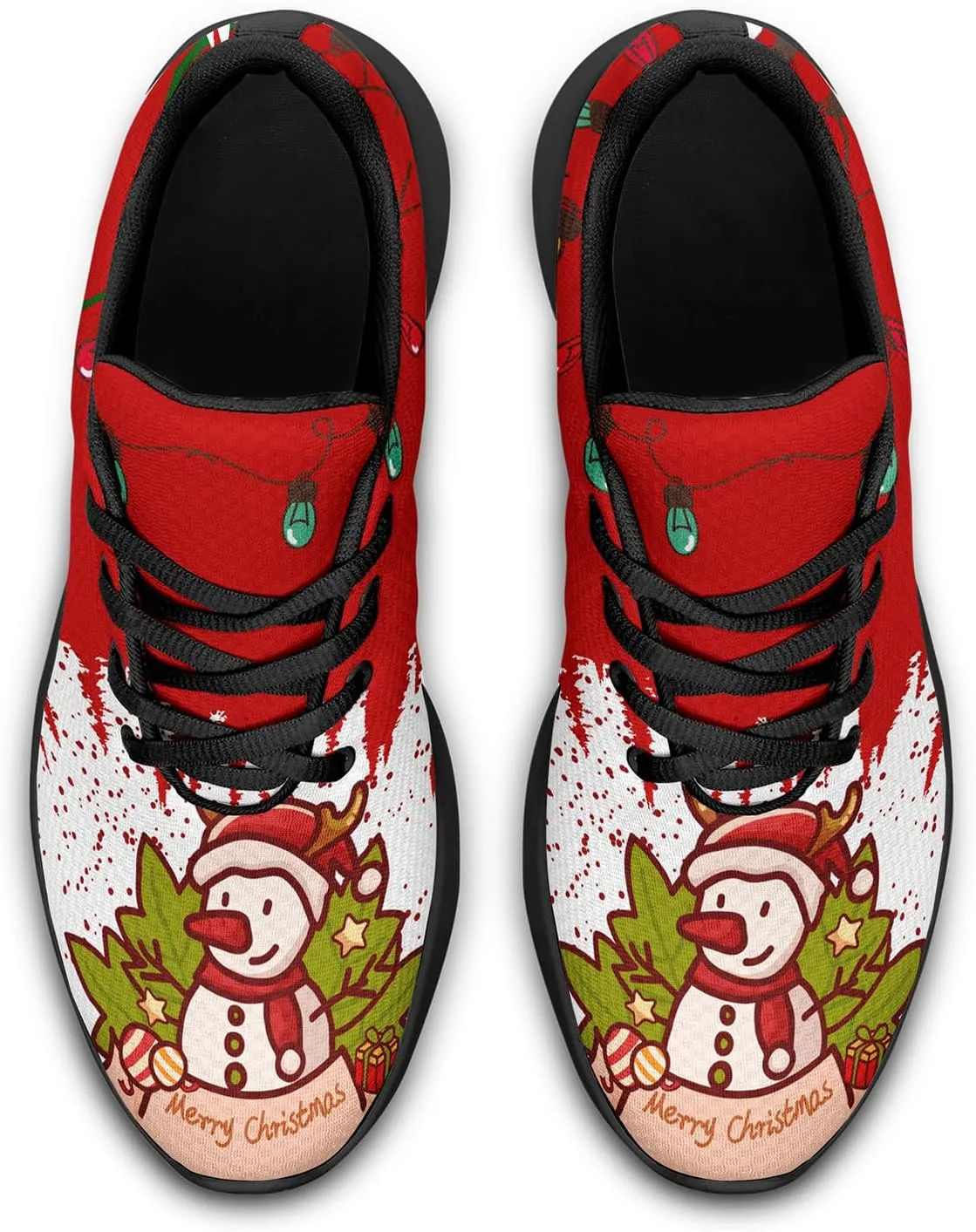 Custom Christmas Walking Sneakers, Snowman Design, Comfortable Lightweight Running Shoes, Festive Holiday Footwear for Women