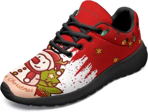 Custom Christmas Walking Sneakers, Snowman Design, Comfortable Lightweight Running Shoes, Festive Holiday Footwear for Women